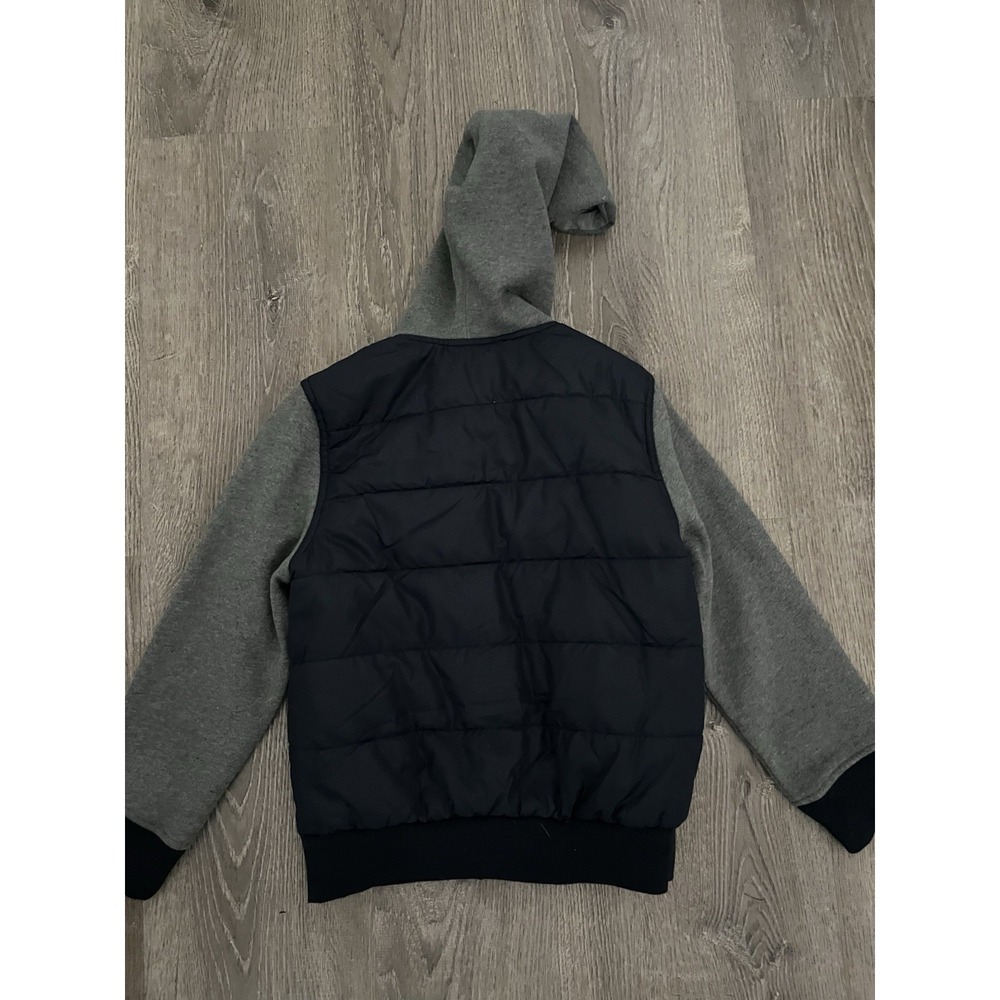 p.s. Boys Bomber Jacket Hooded Quilted Puffer Navy Gray Coat Sweater Sleeves - Picture 4 of 4